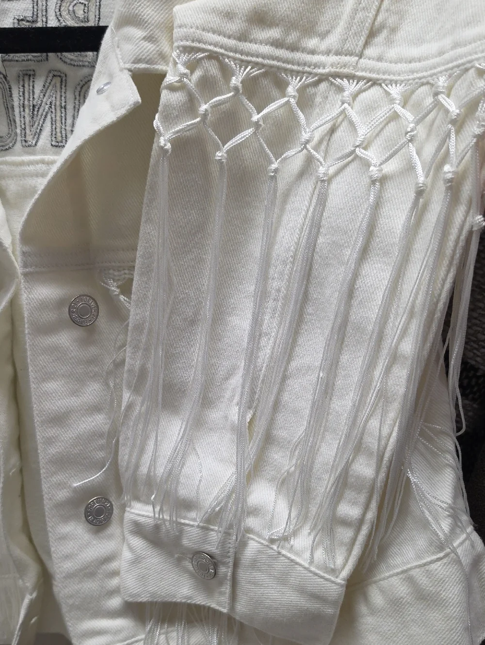 Forever 21 "Babe Of Honor" White Denim Jacket With Fringe Detail - Picture 4 of 5